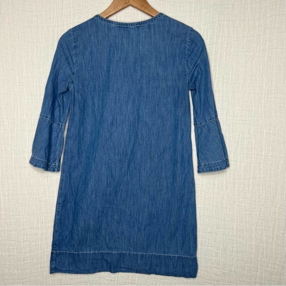 Draper James cotton chambray ruffle shift dress with bell sleeves size 0 - Picture 4 of 7